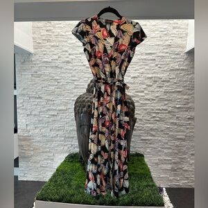 Hale Bob Midi Butterfly dress flutter shoulder faux wrap XS